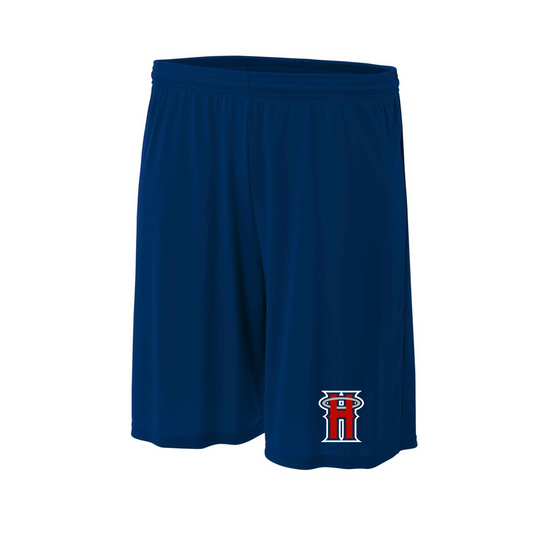 Navy Hutto Angels Training Shorts, Navy H Baseball Shorts, Mens Running Shorts