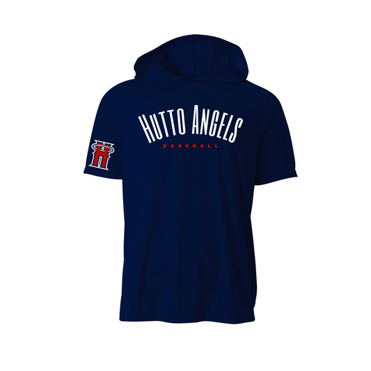 Navy Hooded Hutto Angels Shirt, Short Sleeve Hooded Tee, Hutto Angels Baseball Spiritwear