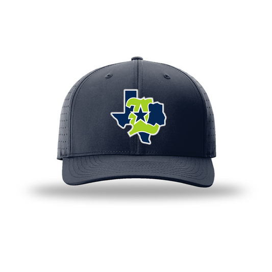 Navy blue cap with a Texas-shaped logo featuring a blue star on a white background