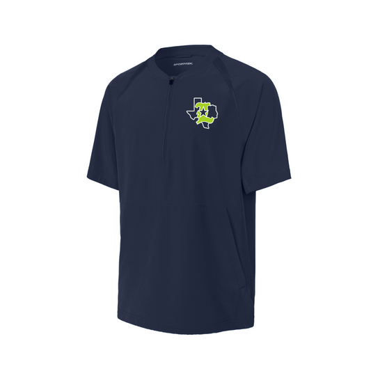 Navy blue t-shirt with a logo on the chest against a white background
