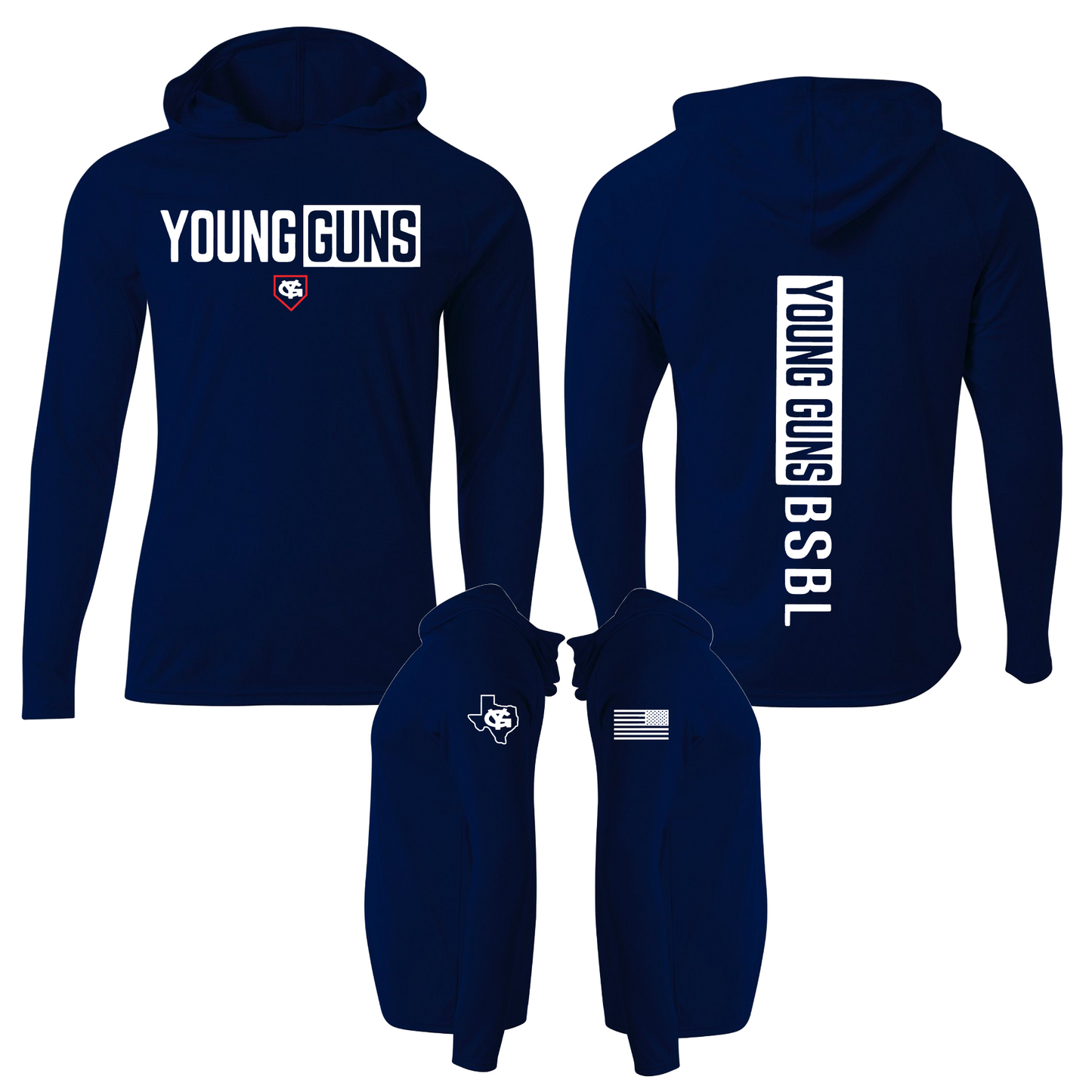 Short Sleeve Young Guns BSBL Hoodie Tee, Young Guns Baseball Spirit Wear, Young Guns Shirt