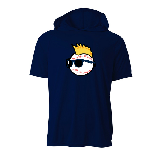 Navy Blue DriFit Short Sleeve Hooded Shirt – Performance Baseball Hoodie Tee with Wild Things Logo