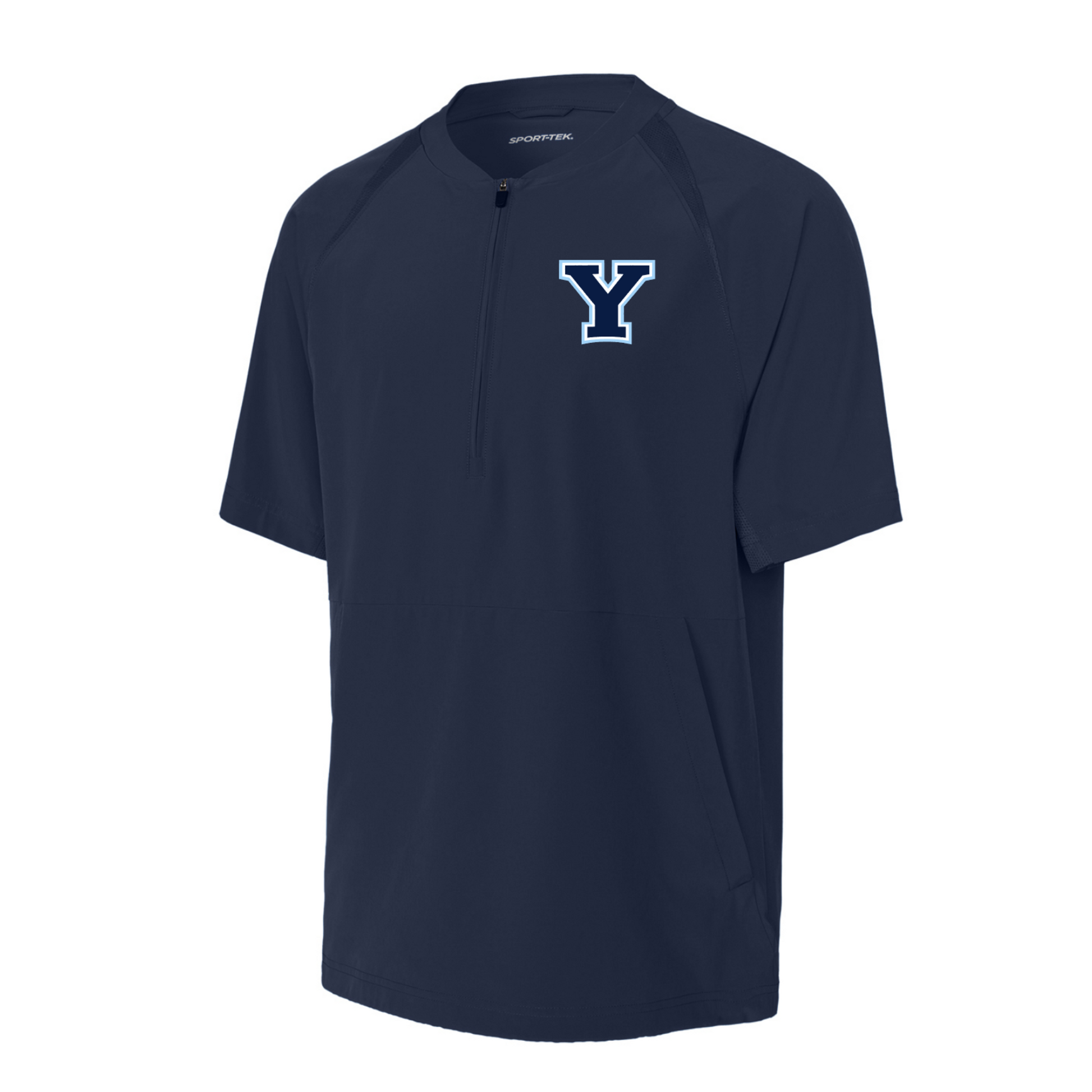 Navy blue cage jacket with a logo on the chest against a white background