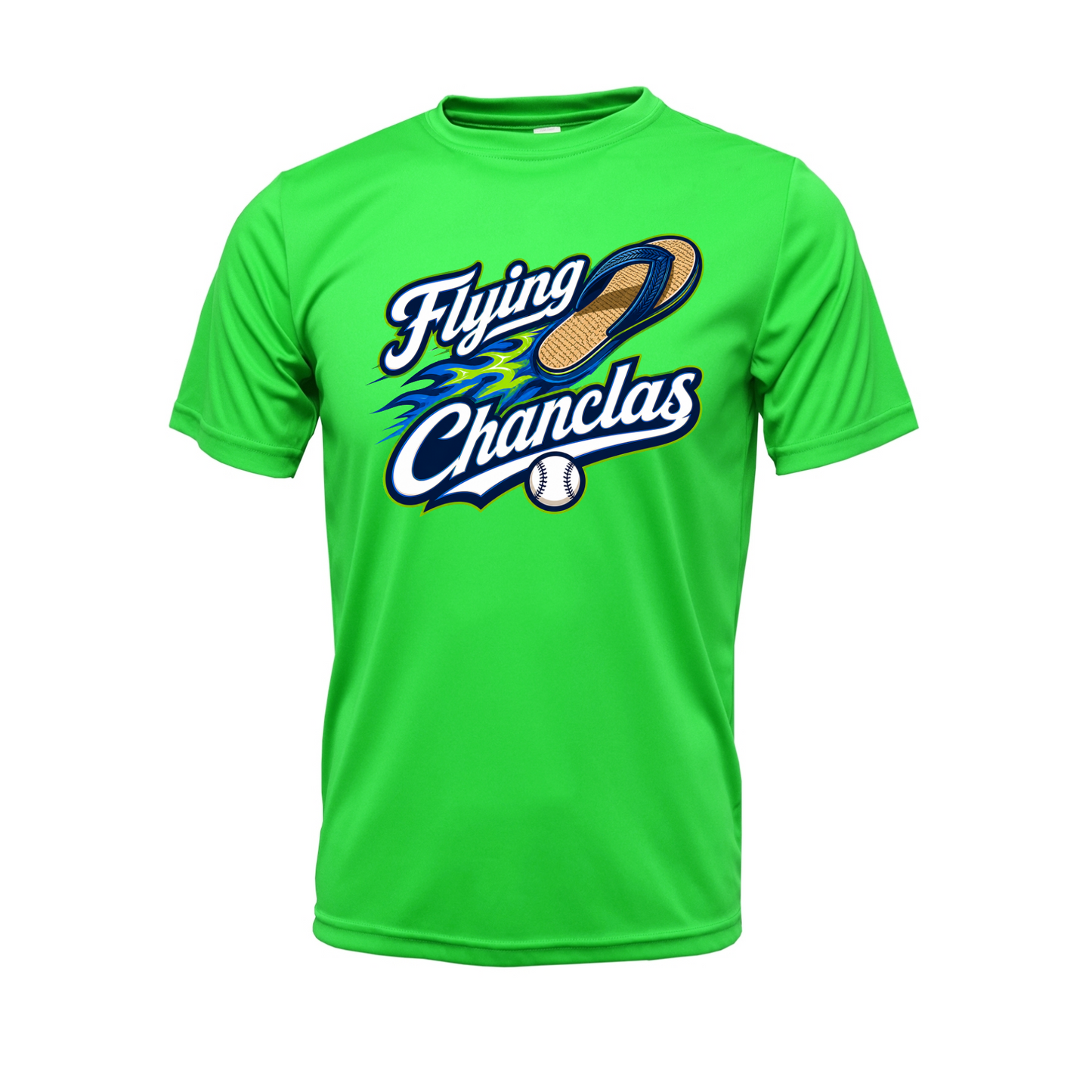 Flying Chanclas Graphic Tee – Neon Green Sports Shirt