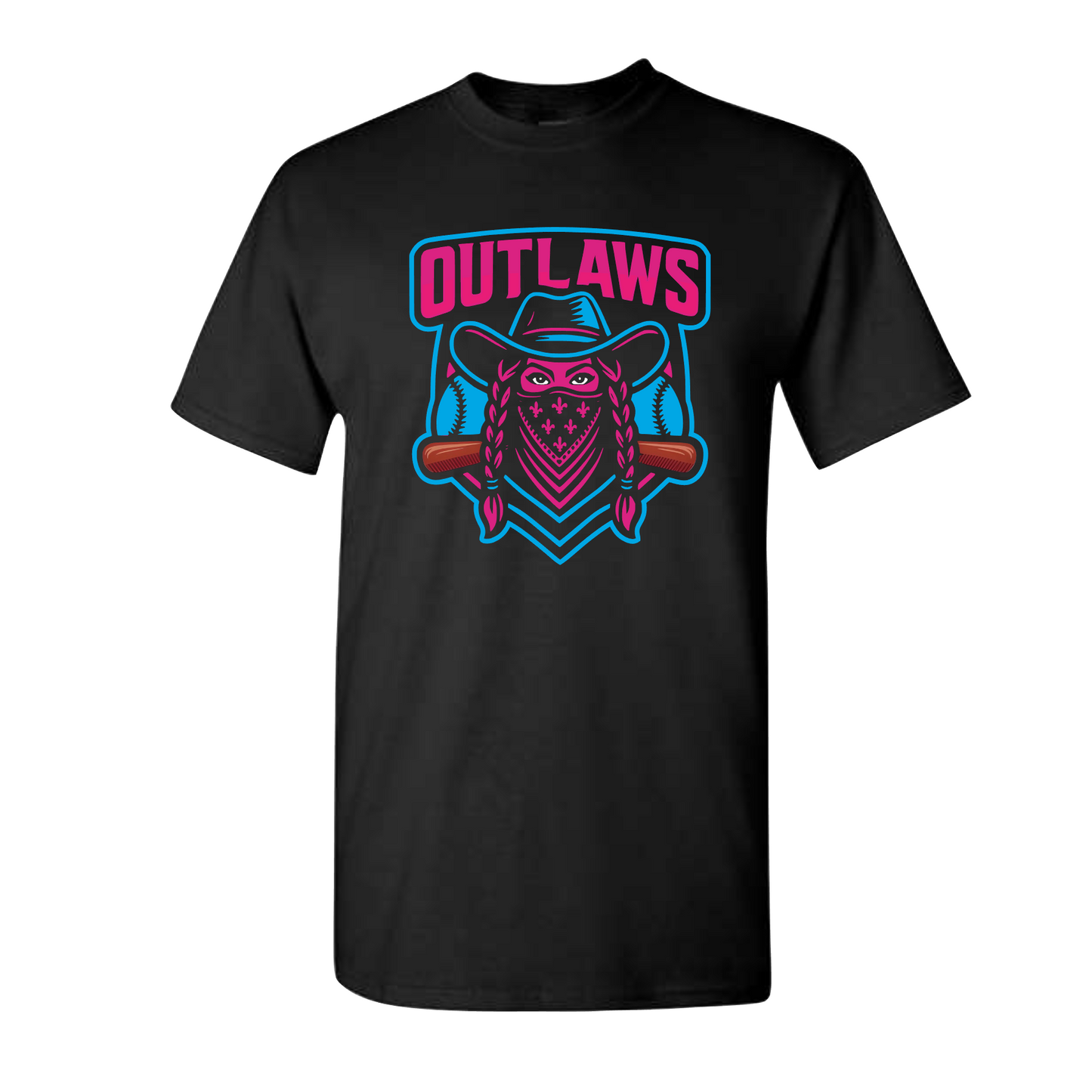 Outlaws Softball Western Cowgirl Graphic T-Shirt | Outlaws Softball Fan Shirt