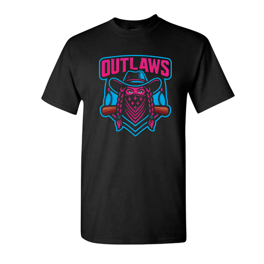 Outlaws Softball Western Cowgirl Graphic T-Shirt | Outlaws Softball Fan Shirt