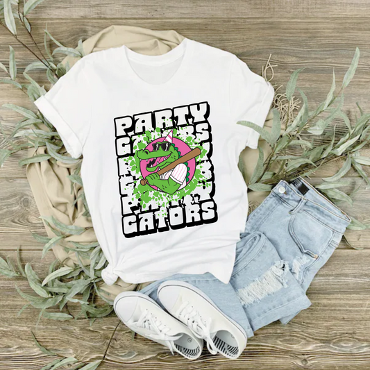 White Party Gators Baseball Tshirt, Bella and Canvas Tee, Party Gators Baseball Shirt