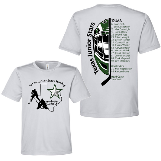 Texas Junior Stars Roster Shirt, Silver 12AA Roster Shirt, Hockey Team Shirt