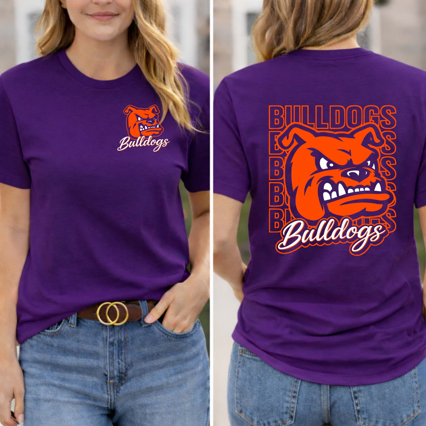 Bulldogs Spirit Tee – Purple | Front & Back Design