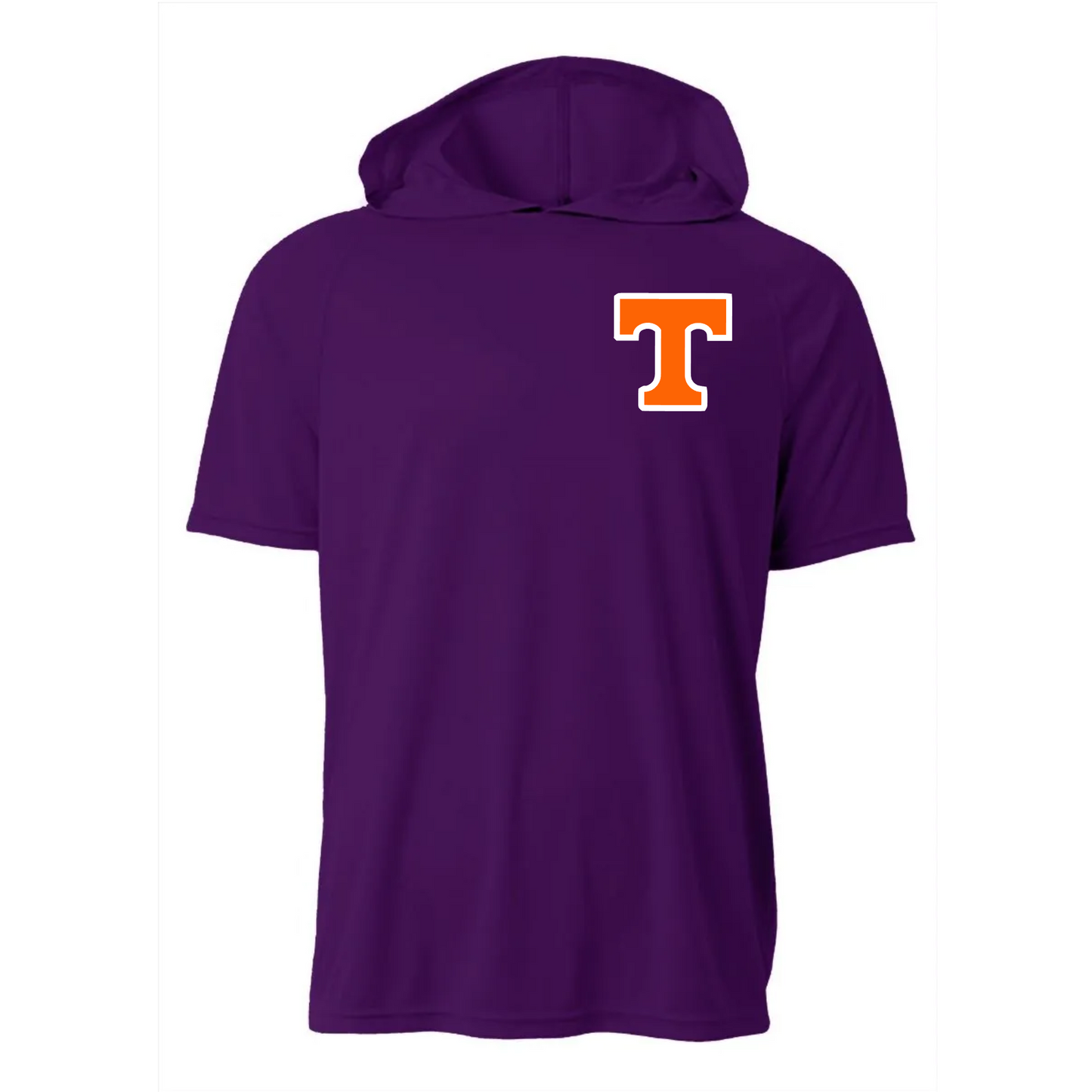 Texas Bulldogs Purple DriFit Short Sleeve Hooded Shirt – Performance Baseball Hoodie Tee with “T” Logo