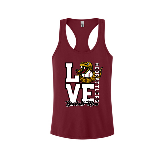 Rattlers Cardinal Baseball Logo Tank Top, Rattlers Love Baseball Racerback, Rattlers Spiritwear