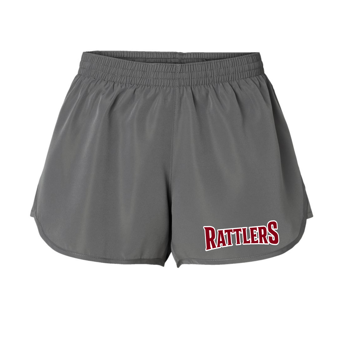 Womens Charcoal Running Shorts, Rattlers Shorts, Rattlers Baseball Logo'd Shorts