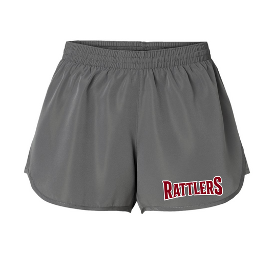 Womens Charcoal Running Shorts, Rattlers Shorts, Rattlers Baseball Logo'd Shorts