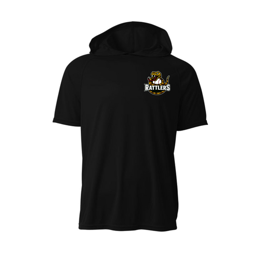 Black Hooded Rattlers Shirt, Short Sleeve Hooded Tee, Rattlers Baseball Spiritwear