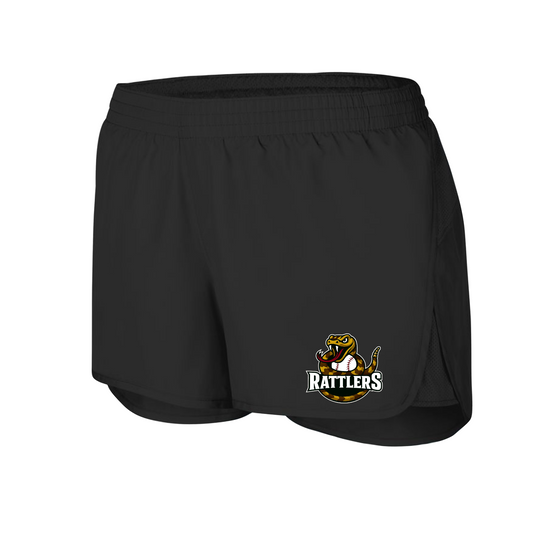 Womens Black Running Shorts, Rattlers Shorts, Rattlers Baseball Logo'd Shorts