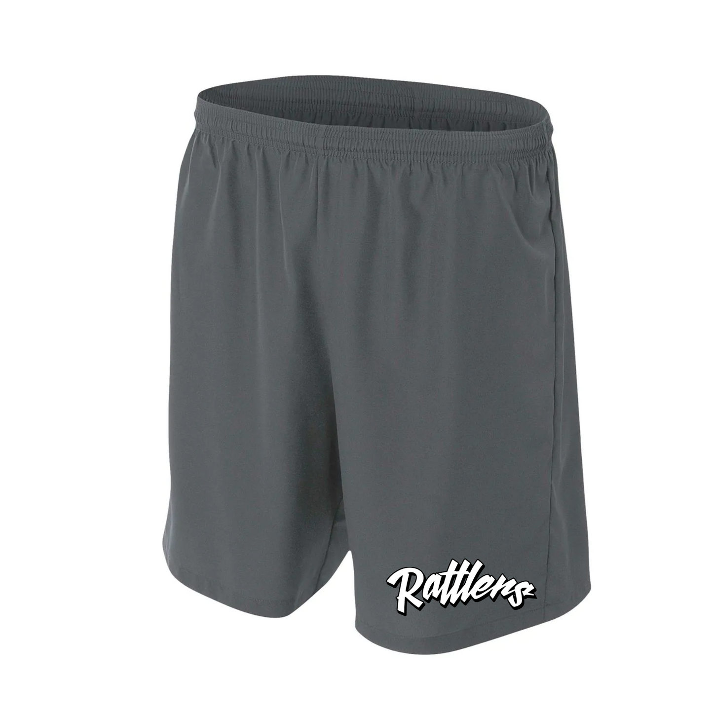Mens Charcoal Running Shorts, Rattlers Shorts, Rattlers Baseball Logo'd Shorts