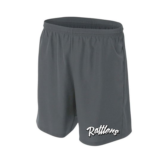 Mens Charcoal Running Shorts, Rattlers Shorts, Rattlers Baseball Logo'd Shorts