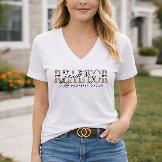 Realtor Logo V-Neck Tee | Personalized Real Estate Shirt | Professional Branding Apparel