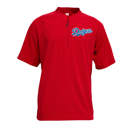 Short Sleeve Red Cage Jacket – Leander Dodgers Baseball Logo | Team Warm-Up Top