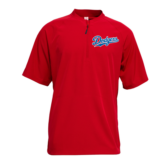 Short Sleeve Red Cage Jacket – Leander Dodgers Baseball Logo | Team Warm-Up Top