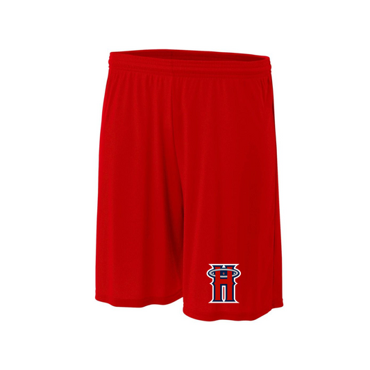Red Hutto Angels Training Shorts, Red H Baseball Shorts, Mens Running Shorts