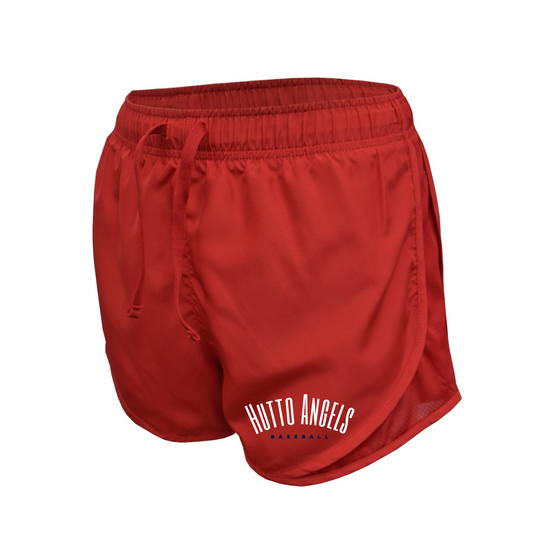 Womens Red Running Shorts, Hutto Angels Shorts, Angels Baseball Logo'd Shorts