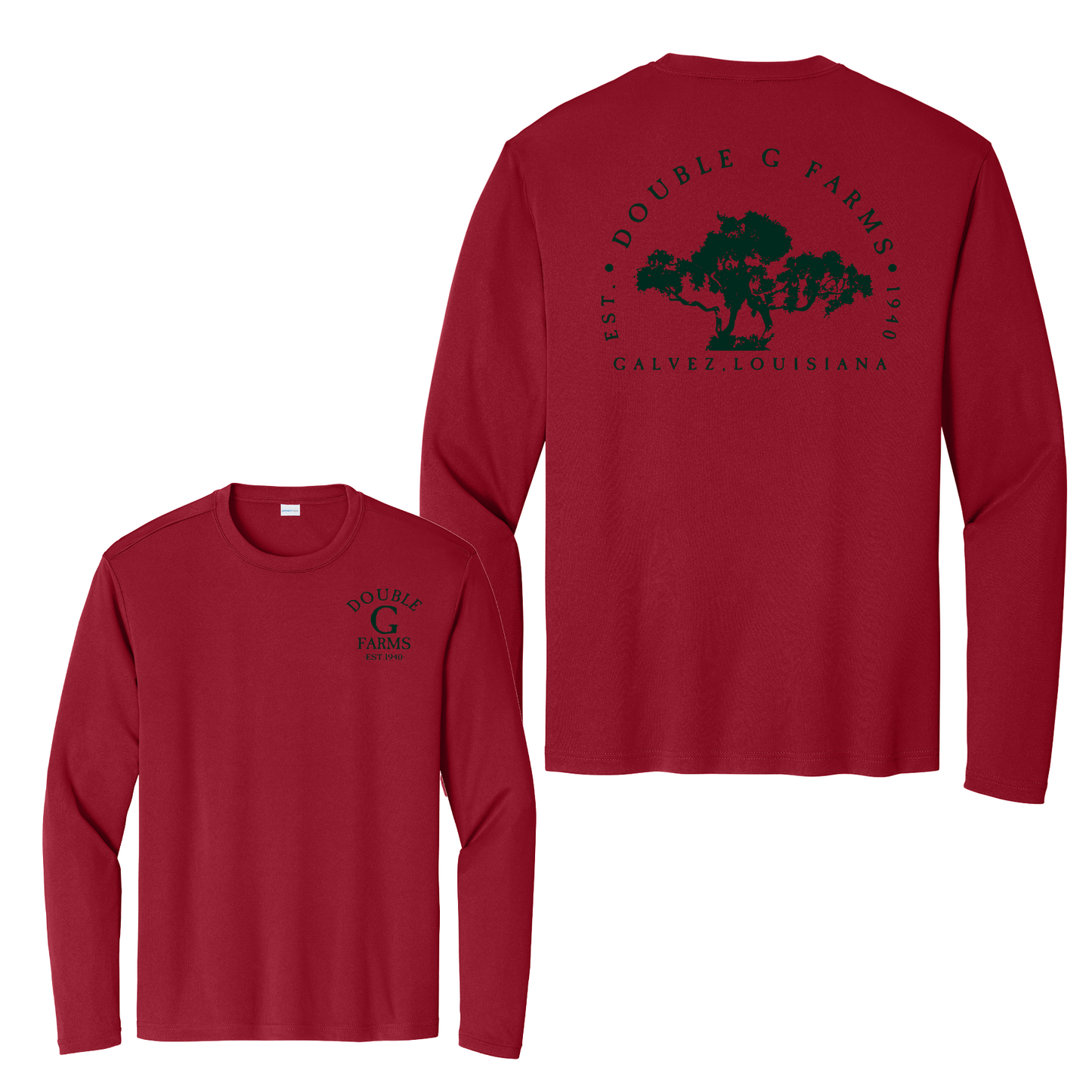 Long Sleeve Drifit Double G Farms Shirt, Sport Tek Double G Tee