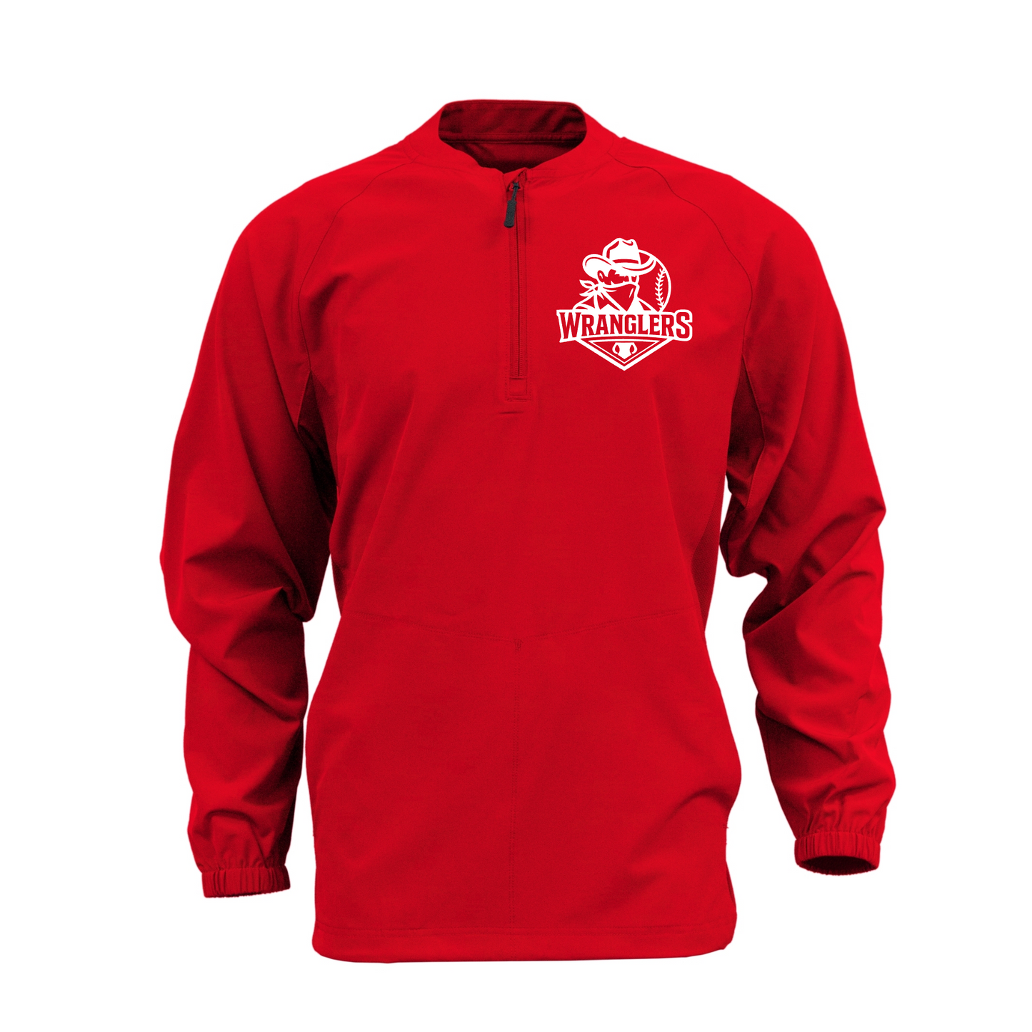 Red Long Sleeve Cage Jacket – Wranglers Baseball Logo | Team Warm-Up Jacket