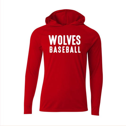 Red Wolves Baseball Hooded Shirt, Wolves Hooded Tee, Long Sleeve Hooded Wolves Baseball Shirt