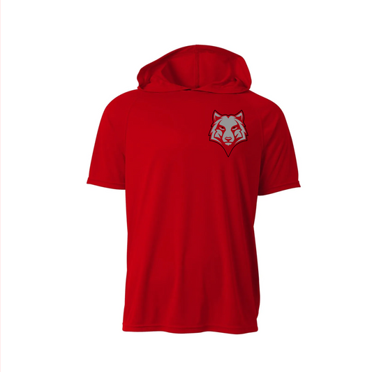Red Hooded Wovles Baseball Shirt, Short Sleeve Hooded Tee, Wolves Baseball Spiritwear