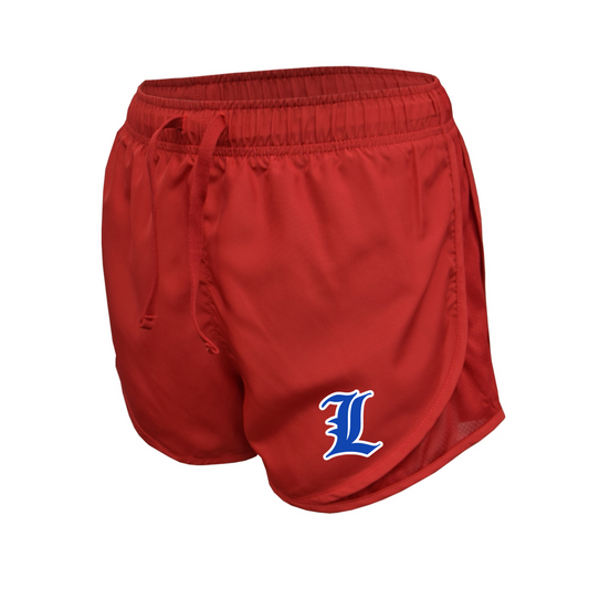 Red shorts with a logo on a white background
