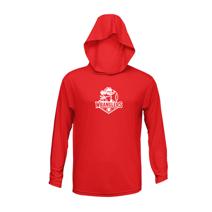 Wranglers Baseball Red DriFit Long Sleeve Hooded Shirt – Performance Baseball Hoodie Tee