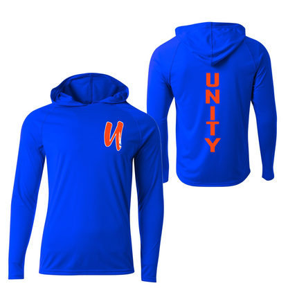 Royal Blue Long Sleeve Hooded Dri-Fit Shirt – Unity Fastpitch Central Texas Logo | Performance Training Hoodie