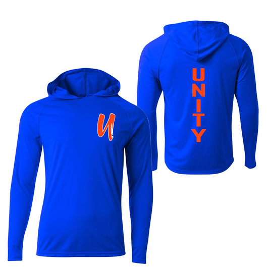Royal Blue Long Sleeve Hooded Dri-Fit Shirt – Unity Fastpitch Central Texas Logo | Performance Training Hoodie