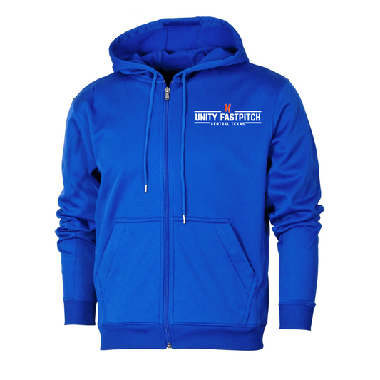 Royal Blue Unity Fastpitch Full Zip Fleece – Unity Fastpitch Logo | Performance Softball Training Jacket