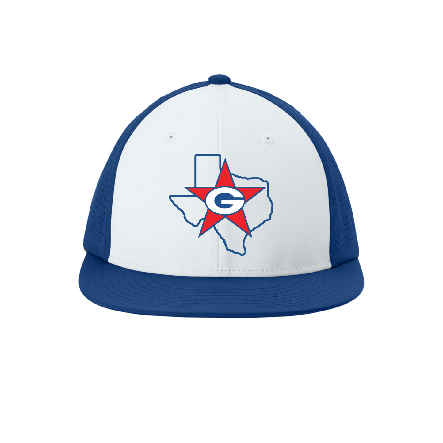 Cap with a logo of a star inside a state outline on a white background