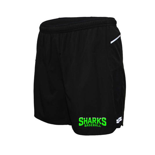 Mens Black Running Shorts, Sharks Baseball Shorts, Sharks Baseball Logo'd Shorts
