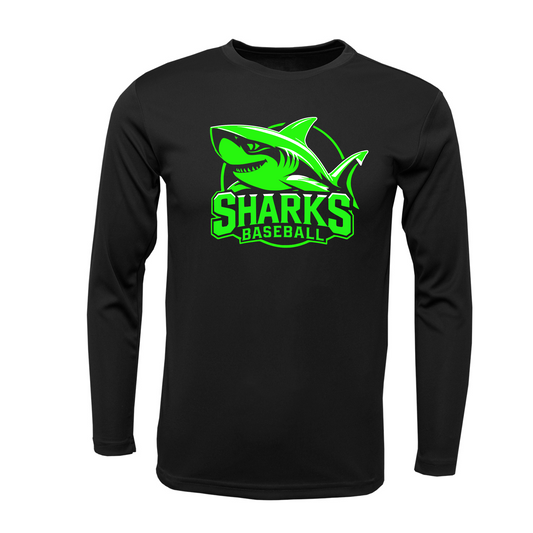 Black Sharks Baseball Long Sleeve Tee, Sharks Baseball Tshirt, Sharks Spiritwear