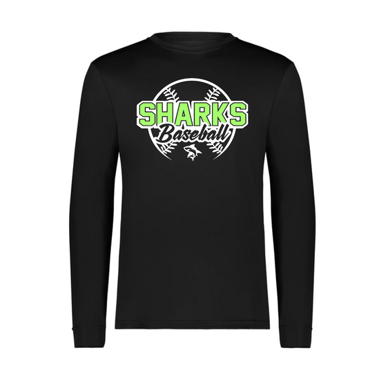 Black Sharks Baseball Long Sleeve Tee, Sharks Baseball Tshirt, Sharks Spiritwear
