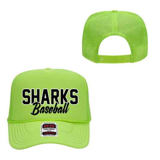 Neon Green Sharks Baseball Foam Trucker Hat