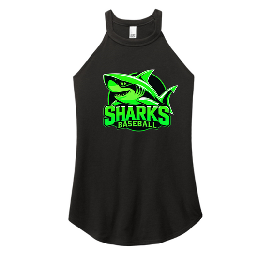 Black Sharks Baseball Tank Top, Women's Tank, Rocker District Party Sharks Baseball Sleeveless Shirt