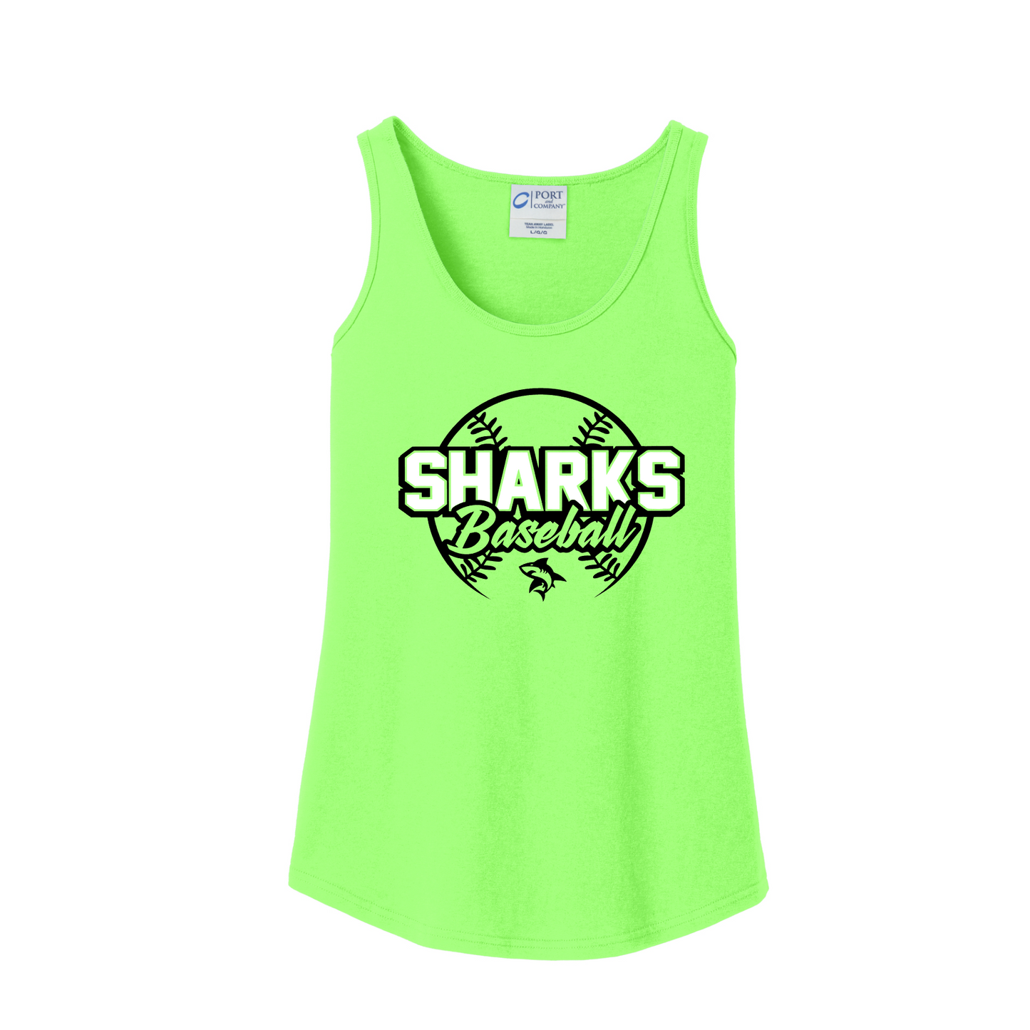Sharks Baseball Tank Top, Sharks Baseball Shirt, Neon Green Tank, Sharks Womens Shirt