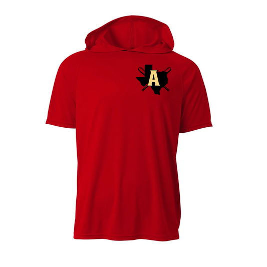 Scarlet Hooded Arsenal Shirt, Short Sleeve Hooded Tee, Arsenal Baseball Spiritwear