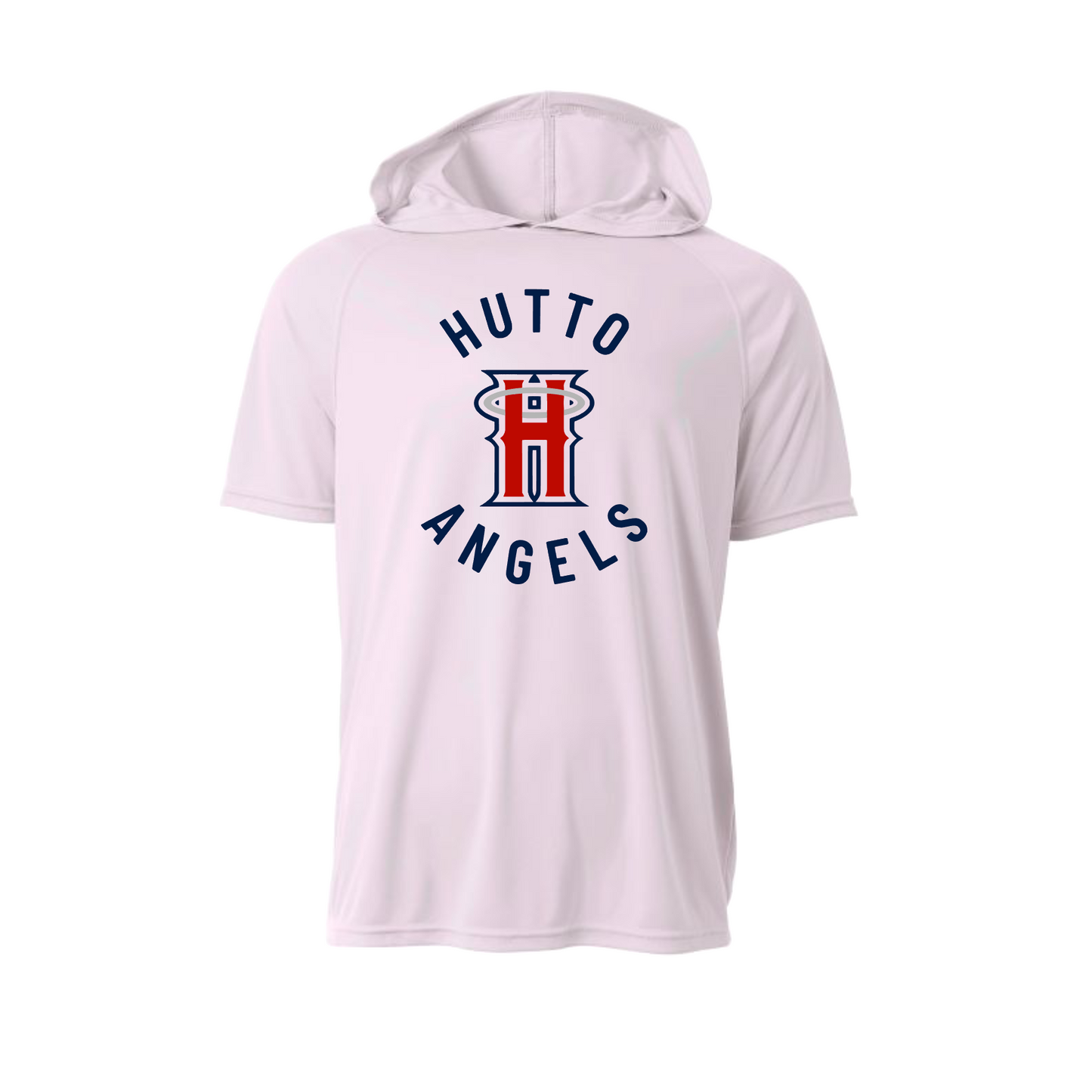 White Hooded Hutto Angels Shirt, Short Sleeve Hooded Tee, Hutto Angels Baseball Spiritwear