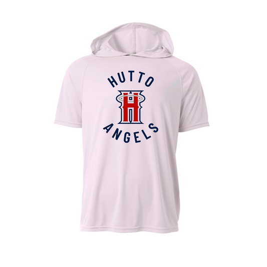 White Hooded Hutto Angels Shirt, Short Sleeve Hooded Tee, Hutto Angels Baseball Spiritwear