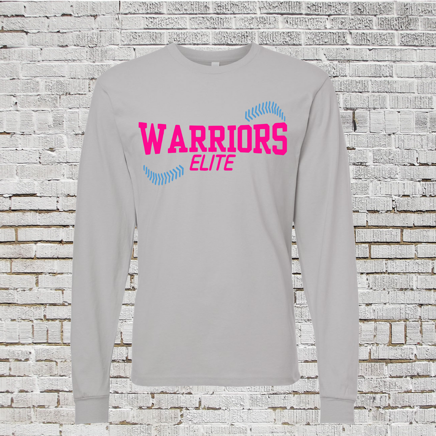 Warriors Elite Softball Tee, Silver Warriors Softball Tshirt, Gray Long Sleeve Warriors Elite Tee