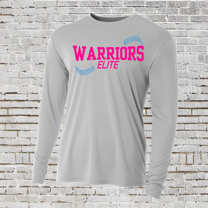 Warriors Elite Softball Tee, Silver Warriors Softball Tshirt, Gray Long Sleeve Warriors Elite Tee