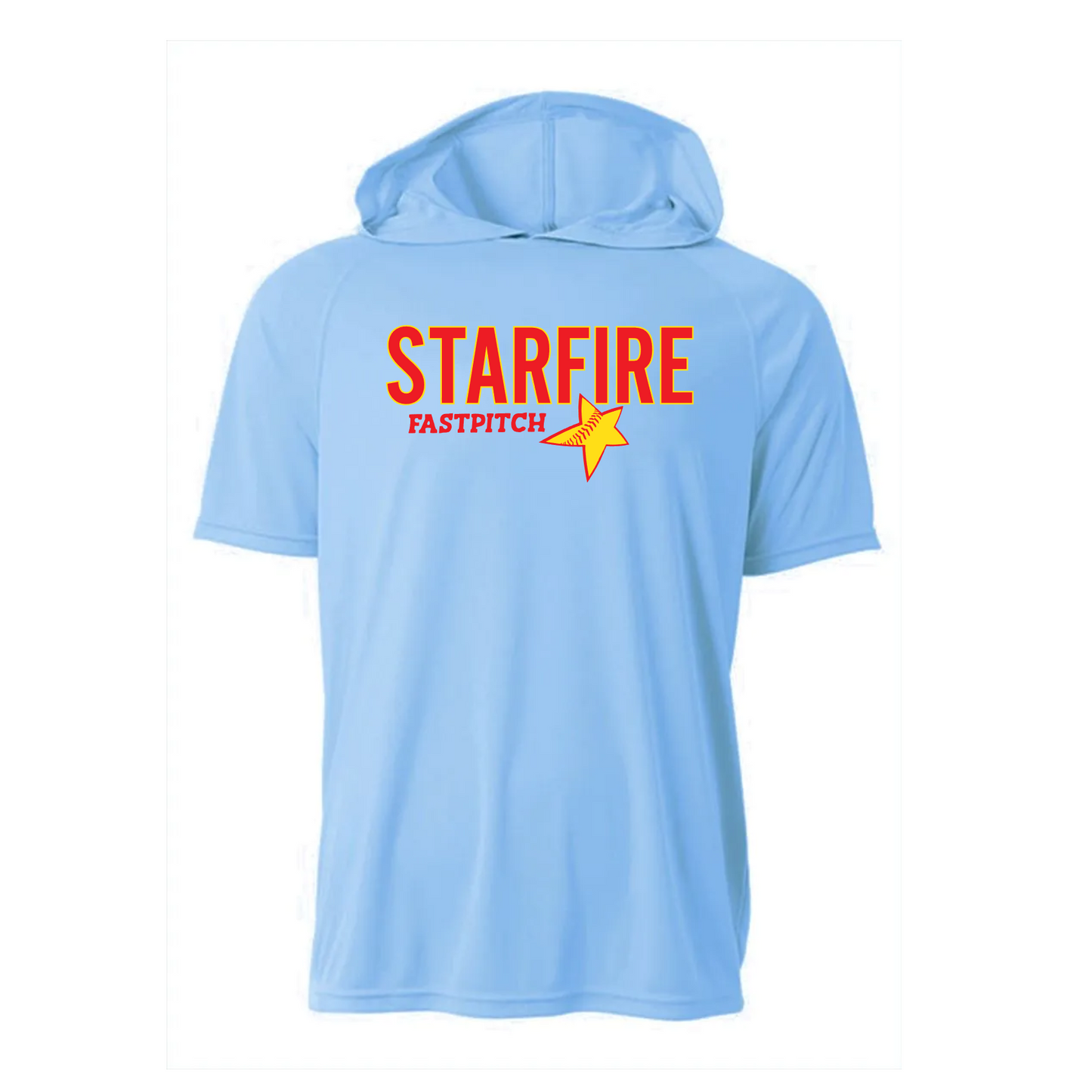 Starfire Blue DriFit Short Sleeve Hooded Shirt – Performance Softball Hoodie Tee with Starfire Logo
