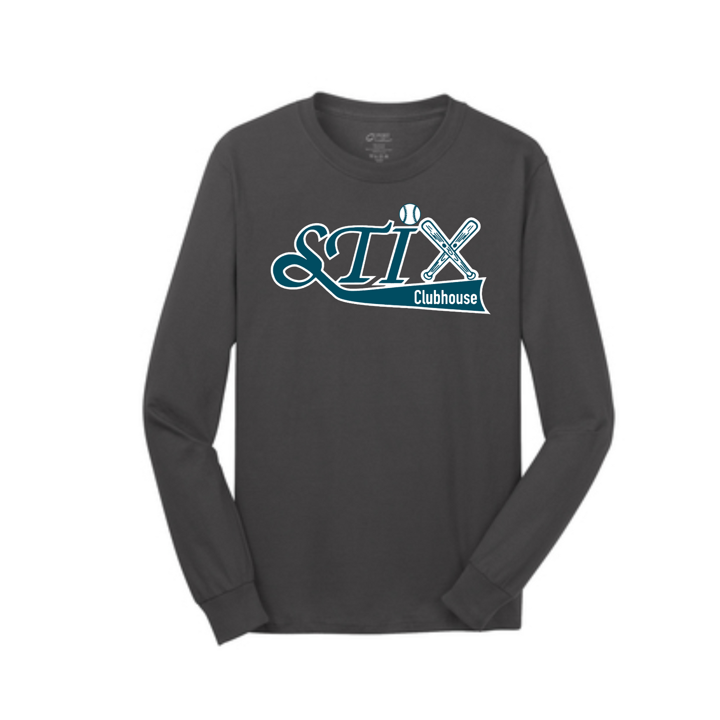 Dark Grey Stix Clubhouse Softball Tee, Long Sleeve STIX Softball Shirt, Stix Sportek Shirt