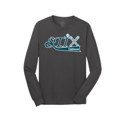 Dark Grey Stix Clubhouse Softball Tee, Long Sleeve STIX Softball Shirt, Stix Sportek Shirt